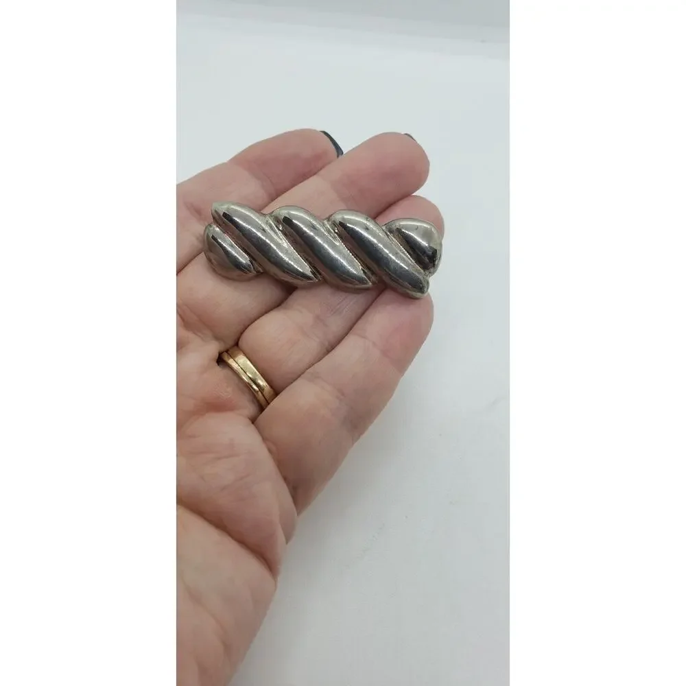 Vtg Brooch Sterling Silver 925 MCM 60s brutalist Mod Twist Bar Tie collar Pin